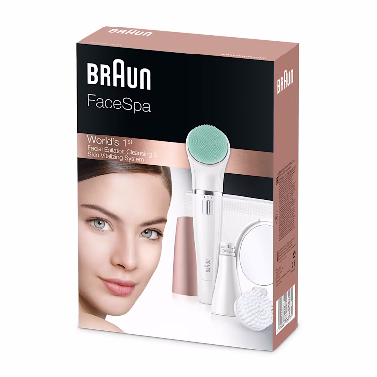 اپیلاتور صورت براون FaceSpa 851V مدل 3in1 پاکسازی، اپیلاسیون و ماساژ با سری‌های چندکاره